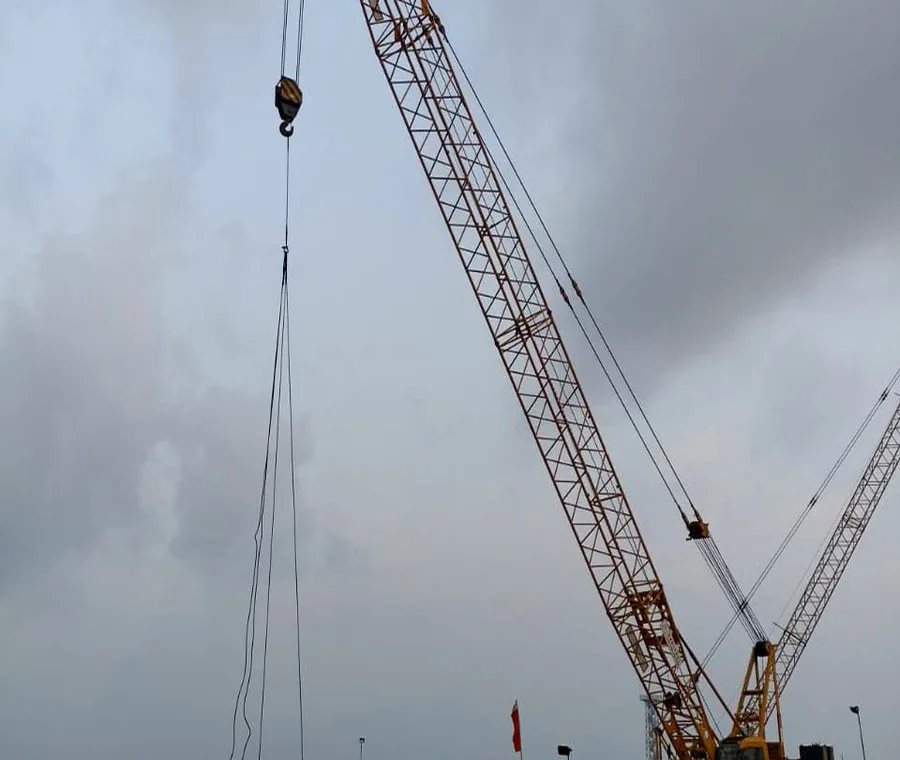 Crawler crane during civil works at the BNS Submarine Base, Pekua